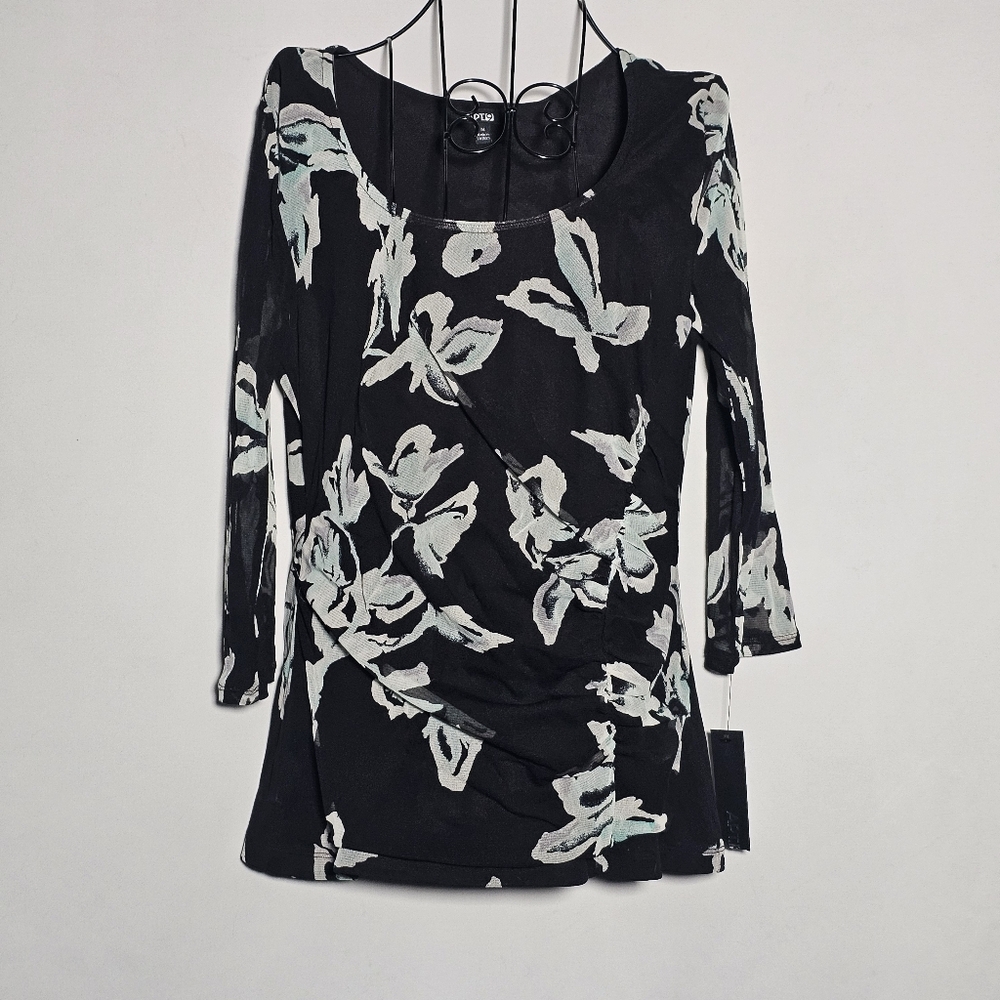 Floral Black and White Women's Lined Sheer Nwt Top Medium